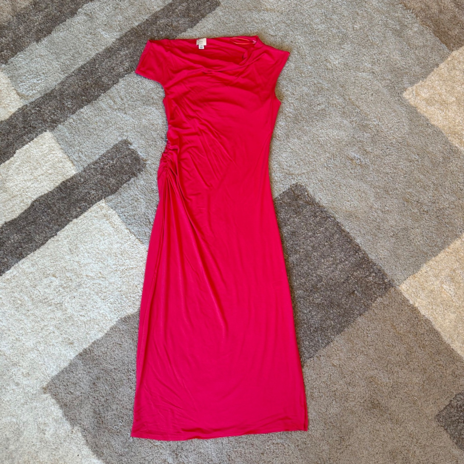 A New Day Womens Pink Ruched Side Cowl Neck Midi Dress Sleeveless NWT Size S