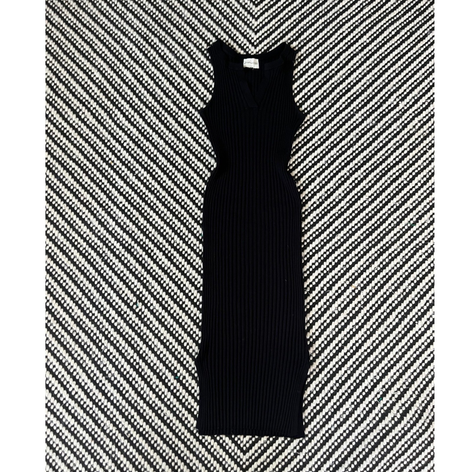 Freshman 1996 Black Ribbed Knit Midi Dress Sleeveless minimalist neutral small