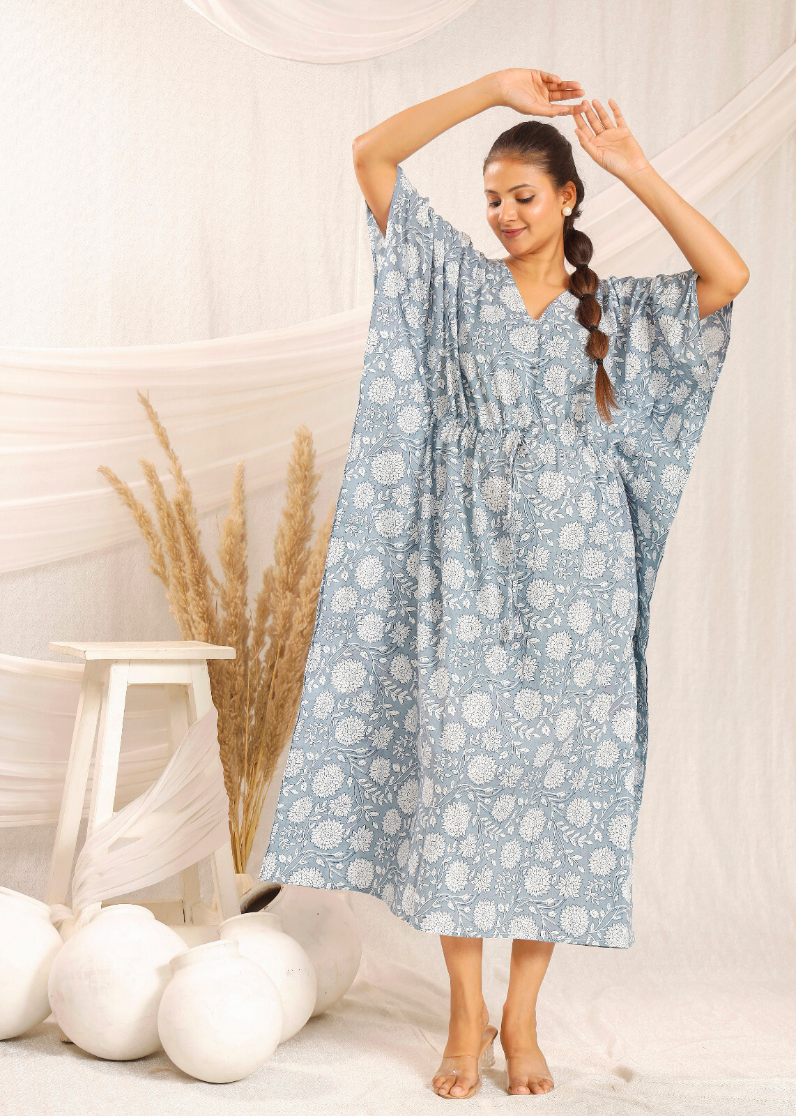Night Dress · Pure Cotton Block Print Handmade Kaftan 100% Cotton Casual Dress