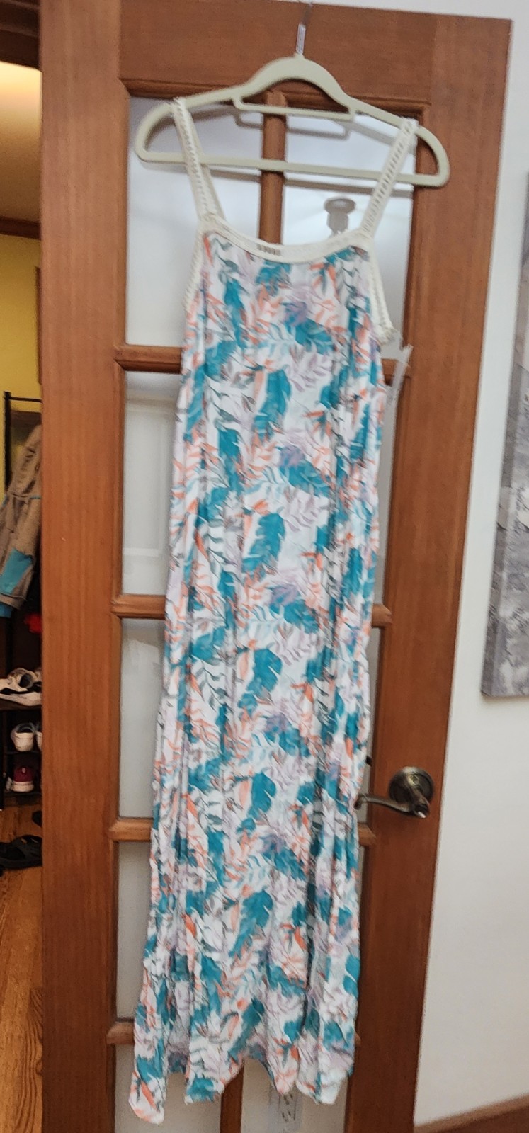 SO brand-Tropical-print cami maxi dress with crochet neckline, SIZE S