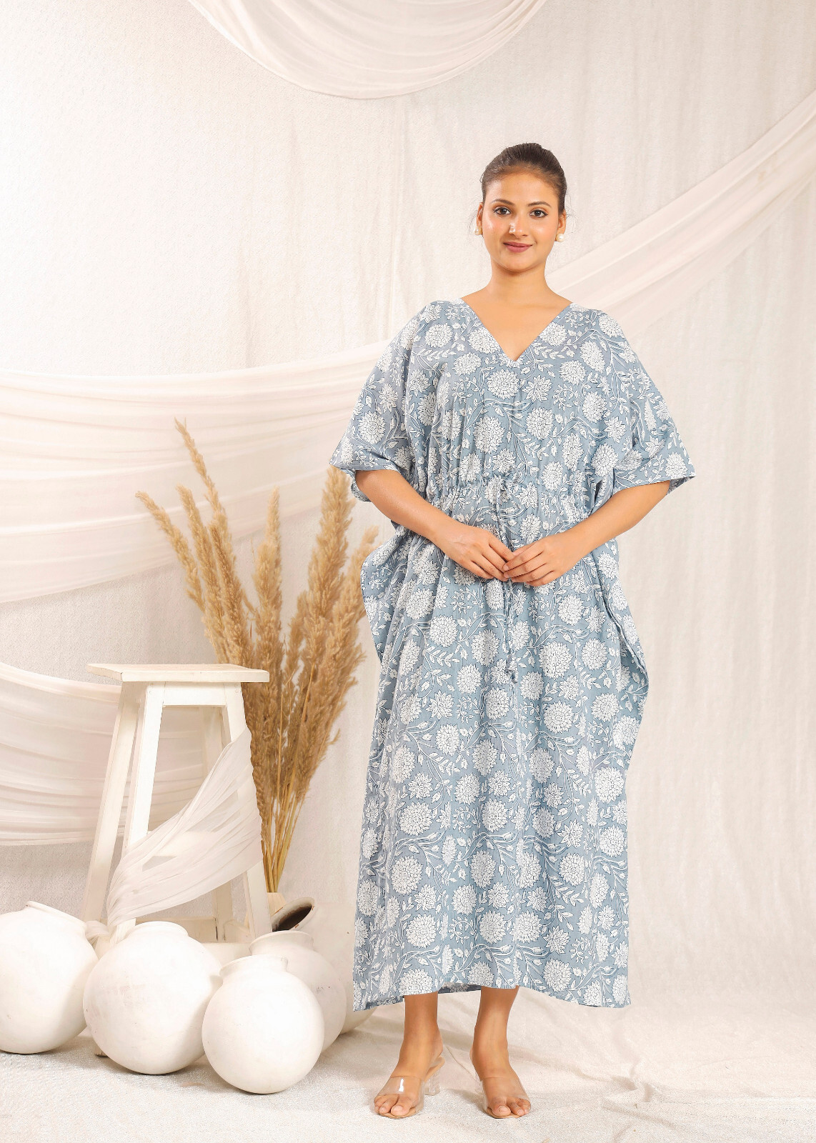 Night Dress · Pure Cotton Block Print Handmade Kaftan 100% Cotton Casual Dress