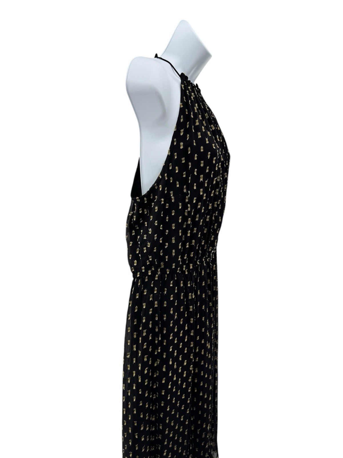 Plenty by Tracy Reese Dress Size Large Black Gold Halter Midi Pleated Lined