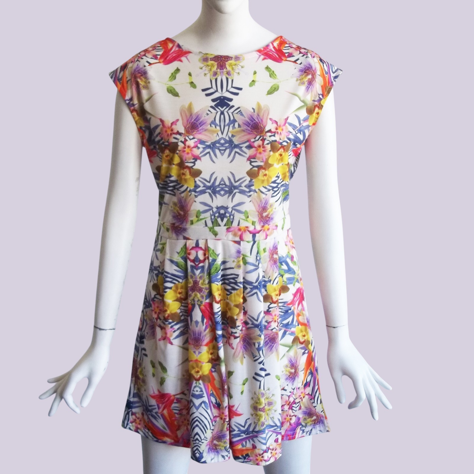 Therapy Jungle Floral Digital Print Tie Cut Out Back Swingy Mini Sun Dress 10