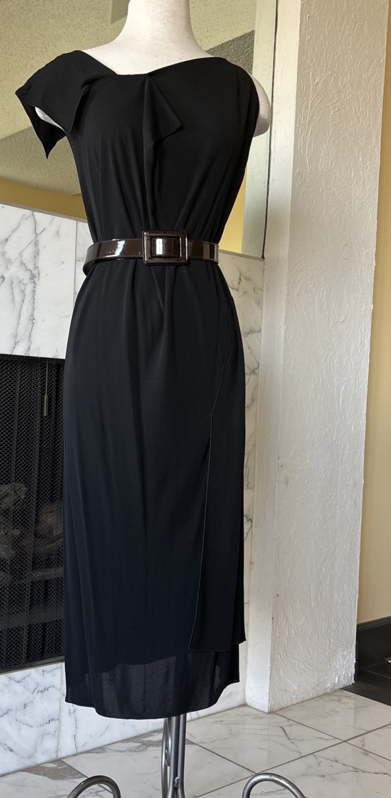 RM Roland Mouret Asymmetrical Black Jersey Dress UK12 US 6/8