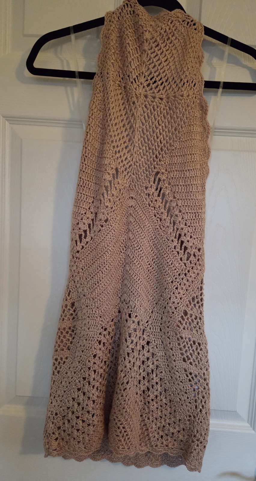 Crochet Swim Cover Up Dress Womens M Taupe Sleeveless Open Knit Beach Boho NWT