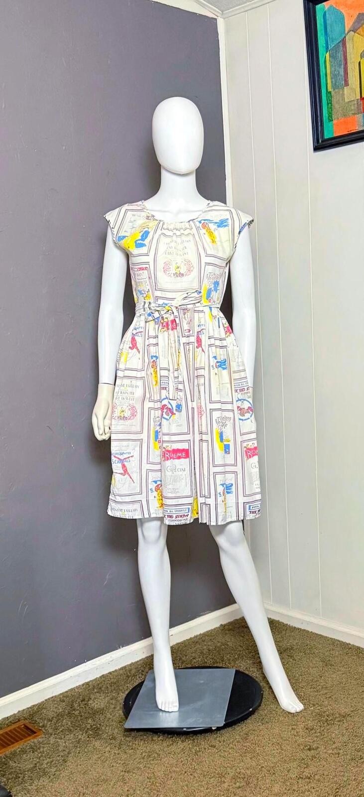 1940’s Swirl Wrap Dress RARE Opera Novelty Print Day Dress Sanforized XS-M