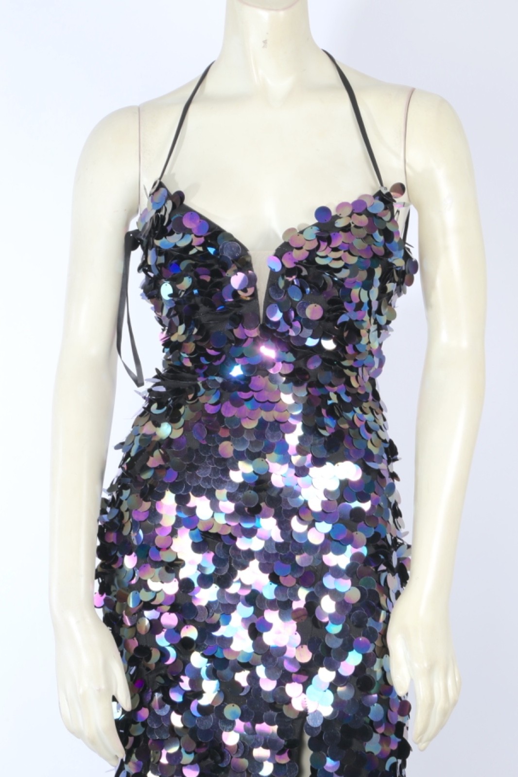ALYCE Paris Paillette Plunging Neckline Sequin Maxi Prom Dress Gown Women Sz 000