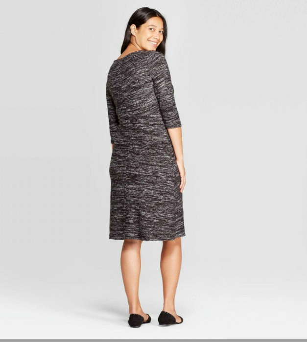 Isabel Maternity By Ingrid & Isabel Dress Black Marble Belted 3/4 Sleeve Size XL