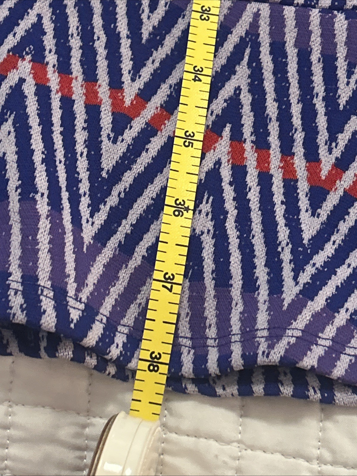 TYLER BOE Size Large MINDY Blue Red Chevron Jacquard Flare Sleeve Dress Boho