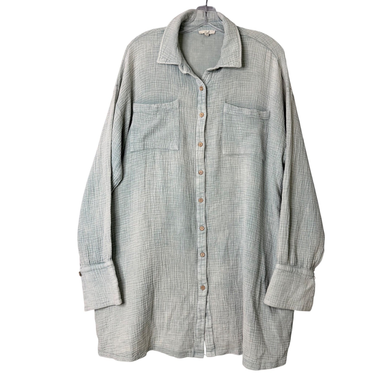 Easel Double Gauze Shirt Dress Tunic Womens M Blue Pastel Mini Beach Lagenlook