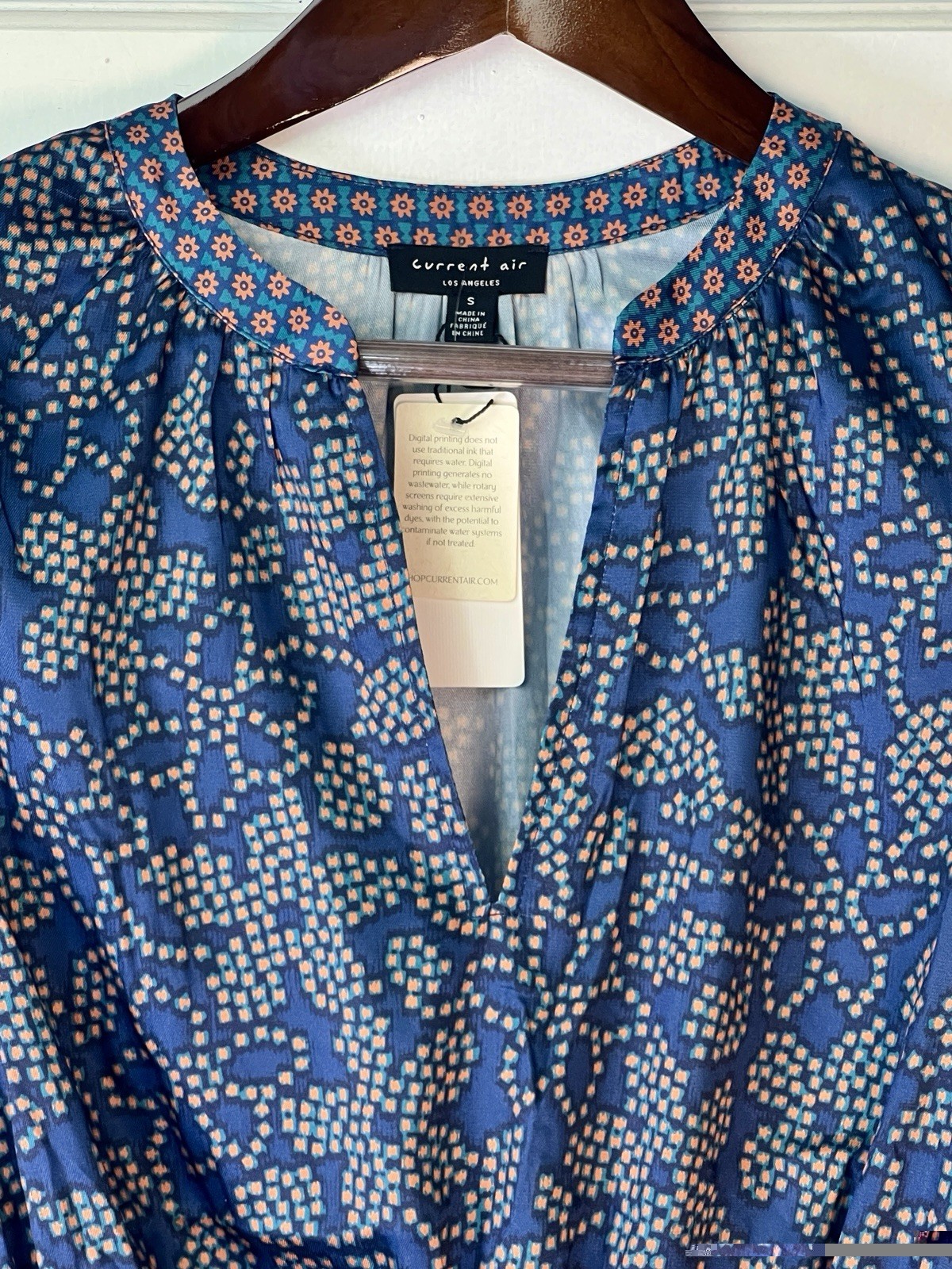 Current Air Womens Midi Dress Blue Floral Ruffle V-Neck Boho Chic S NWT $89