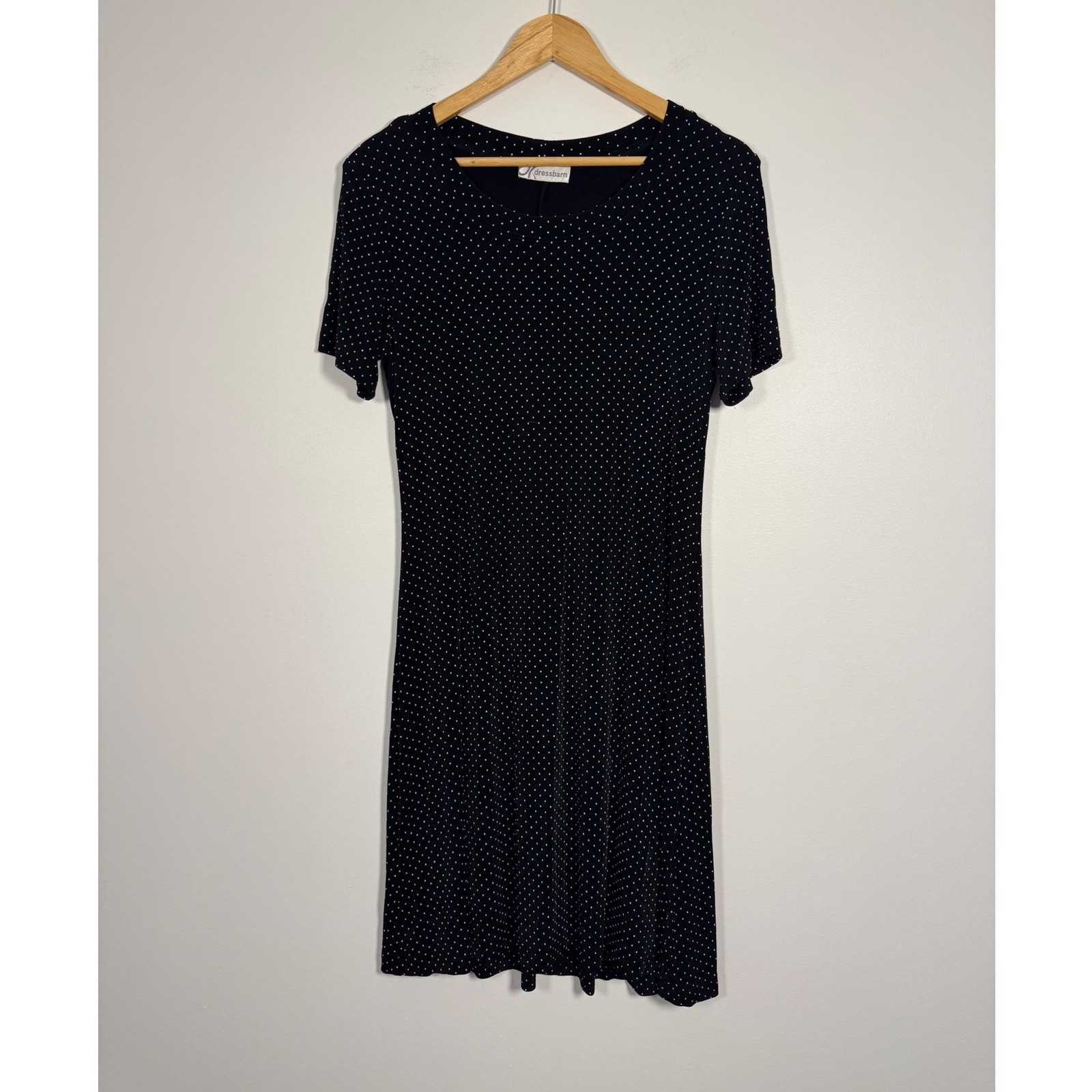Retro Polka Dot Dressbarn Womens Size M A-Line Dress Black White Short Sleeve
