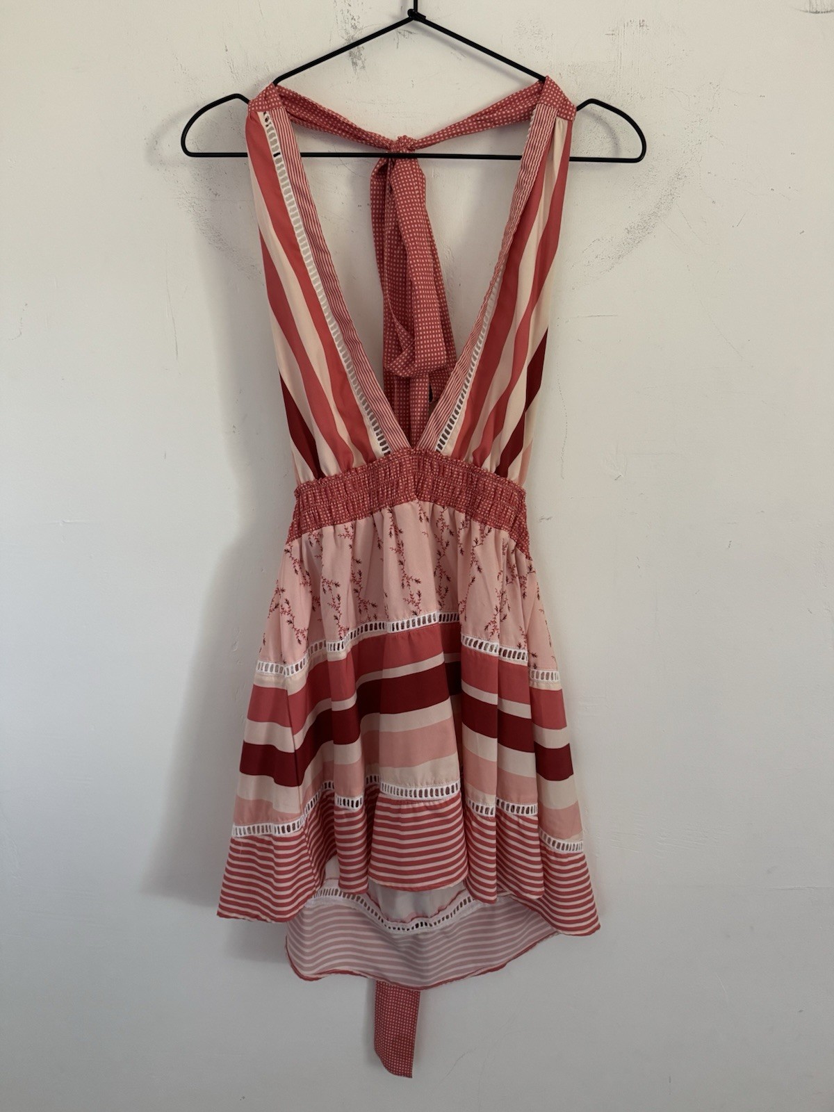 Agua Bendita Pink Floral Halter Dress Mini Sleeveless Size Small