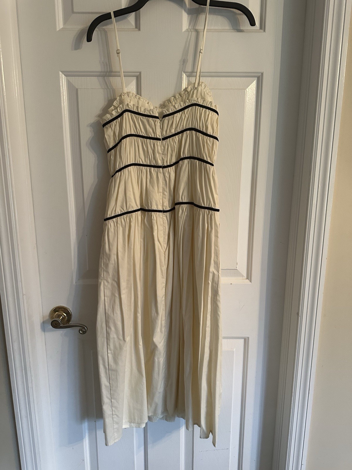 STORIA Women’s Cream/Black Solid Square Neck A-Line Midi Dress Sleeveless S