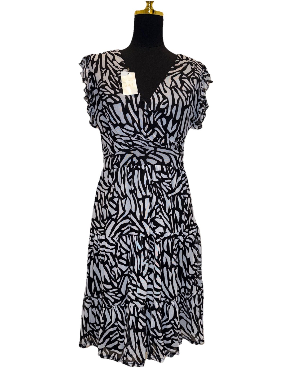 Harper 241 Women’s Short Sleeve Black/Off White Abstract Print Dress, Small, NWT