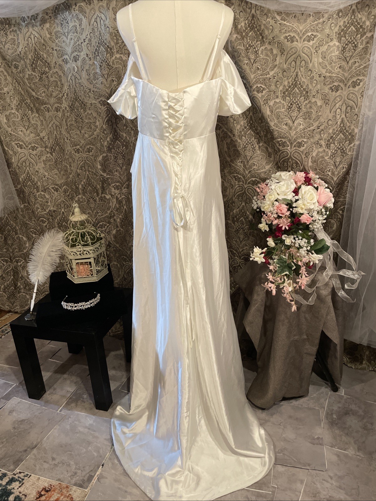 MU XiANGCHEN White Dress Long Corset Back Off The Sleeve Size 14