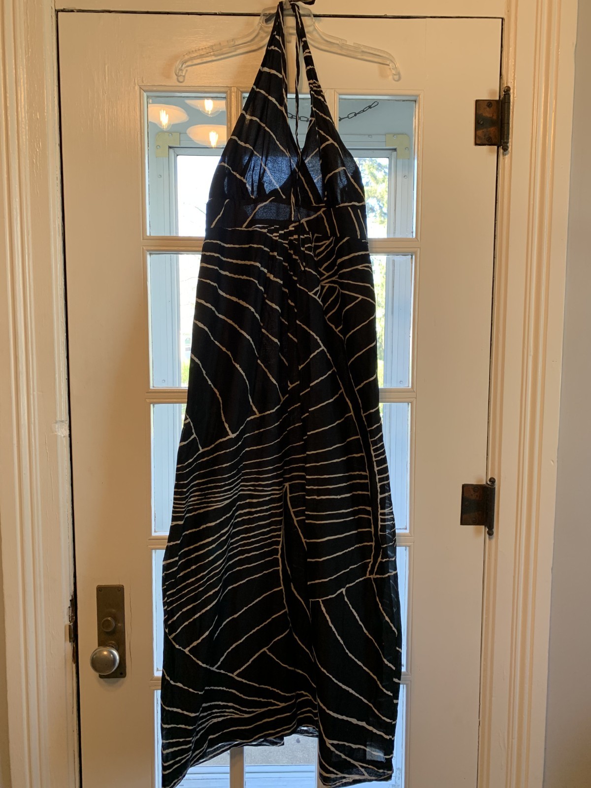 Ann Taylor Maxi Dress Black Lined Size 8 Sundress Graphic Print Side Zip