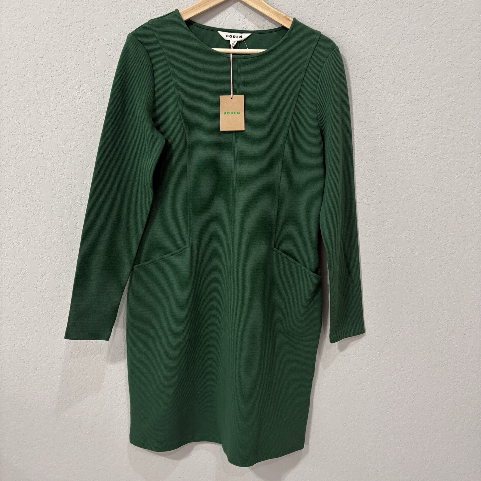 Boden Dress US 8 UK 12 Green Ellen Ottoman Long Sleeve Ribbed Knit Office Preppy