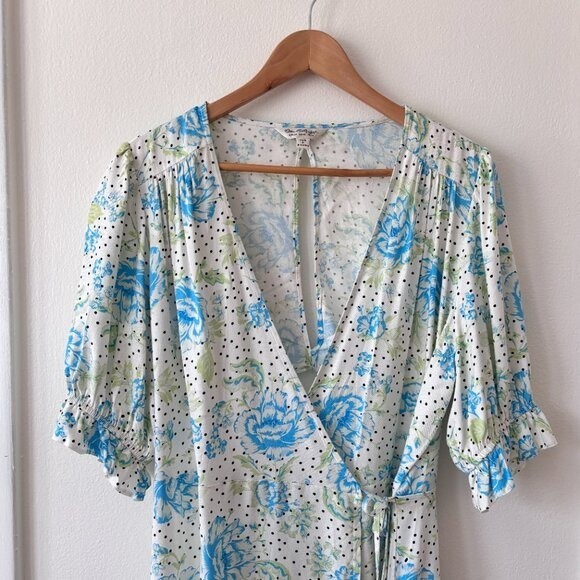 Miss Selfridge Allover Floral Print Cutout Back Wrap Midi Dress Blue Size 12