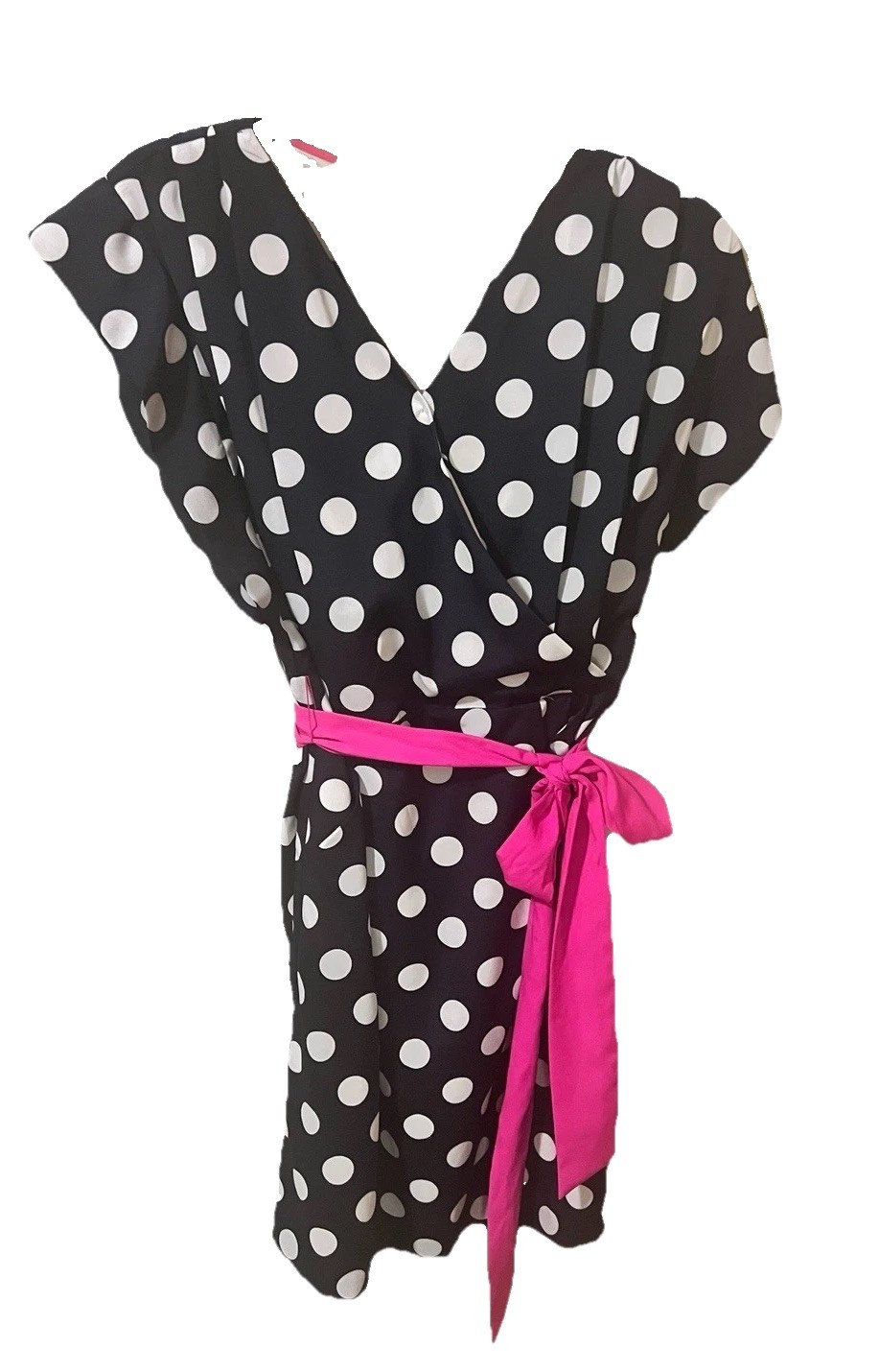 ELIZA J BELTED MIDI BLUE POLKA DOT PRINT FAUX WRAP DRESS sz XS Chest 32In