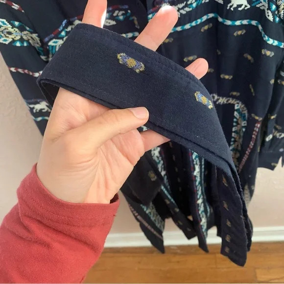 Finley Jeanette Taos in Navy Blue Western Horse Embroidered Shirt Dress XS