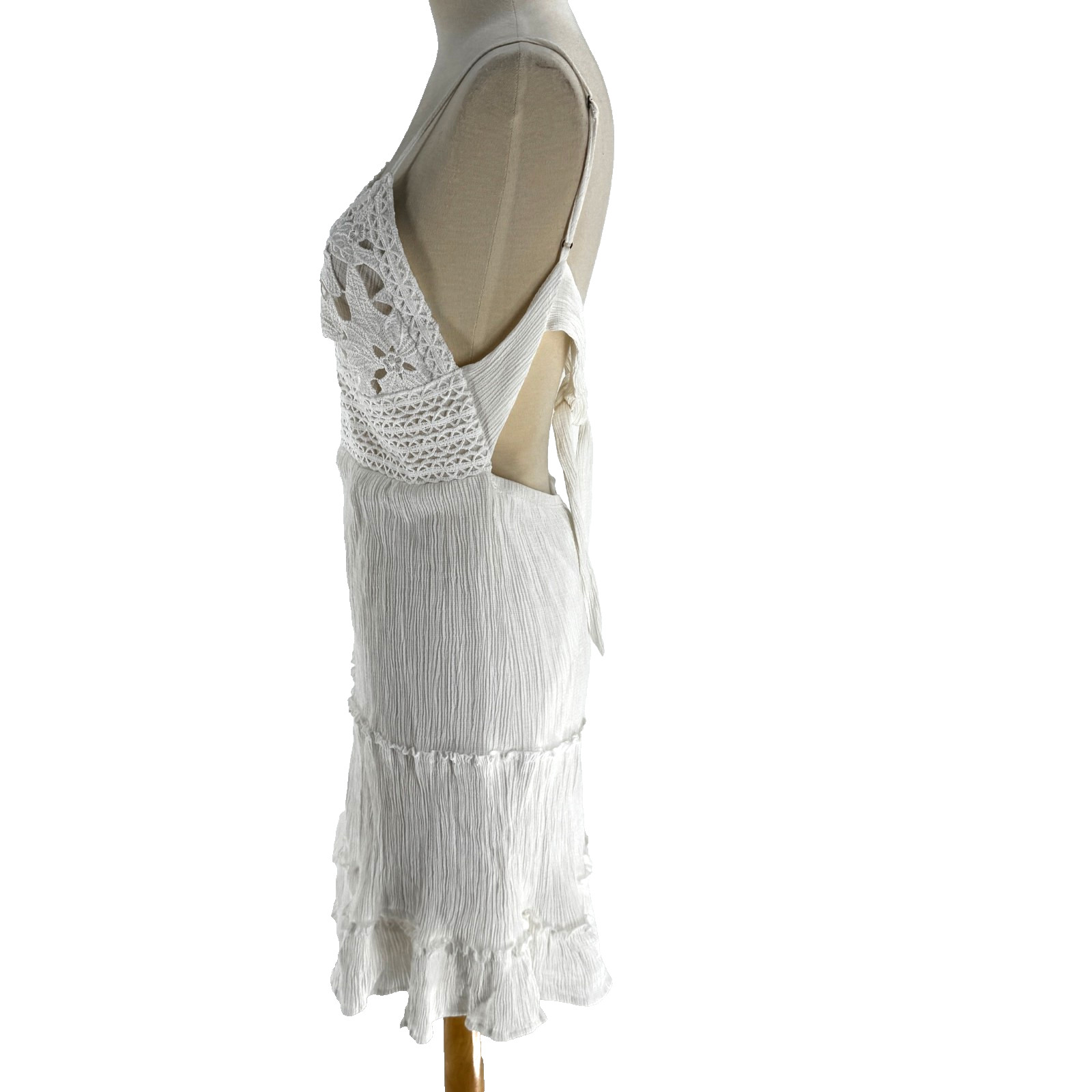 Shyanne Womens Lace Bustier Mini Dress Medium White Halter Crochet Cowgirl Rodeo