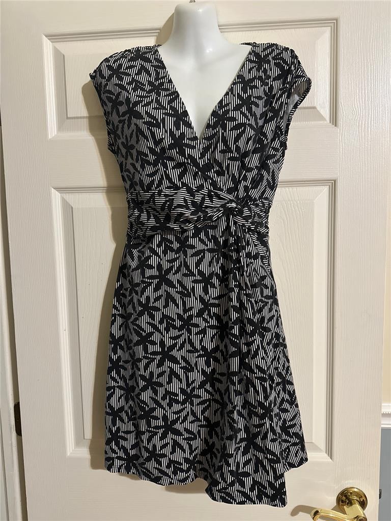 Lands End Cotton Modal Blend Black Floral Summer Dress Small 6-8
