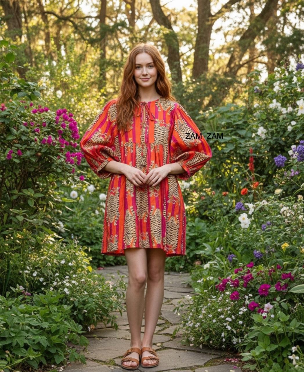 Trendy Women’s Boho Mini Dress | Indian Handmade Organic Cotton Tiger Print