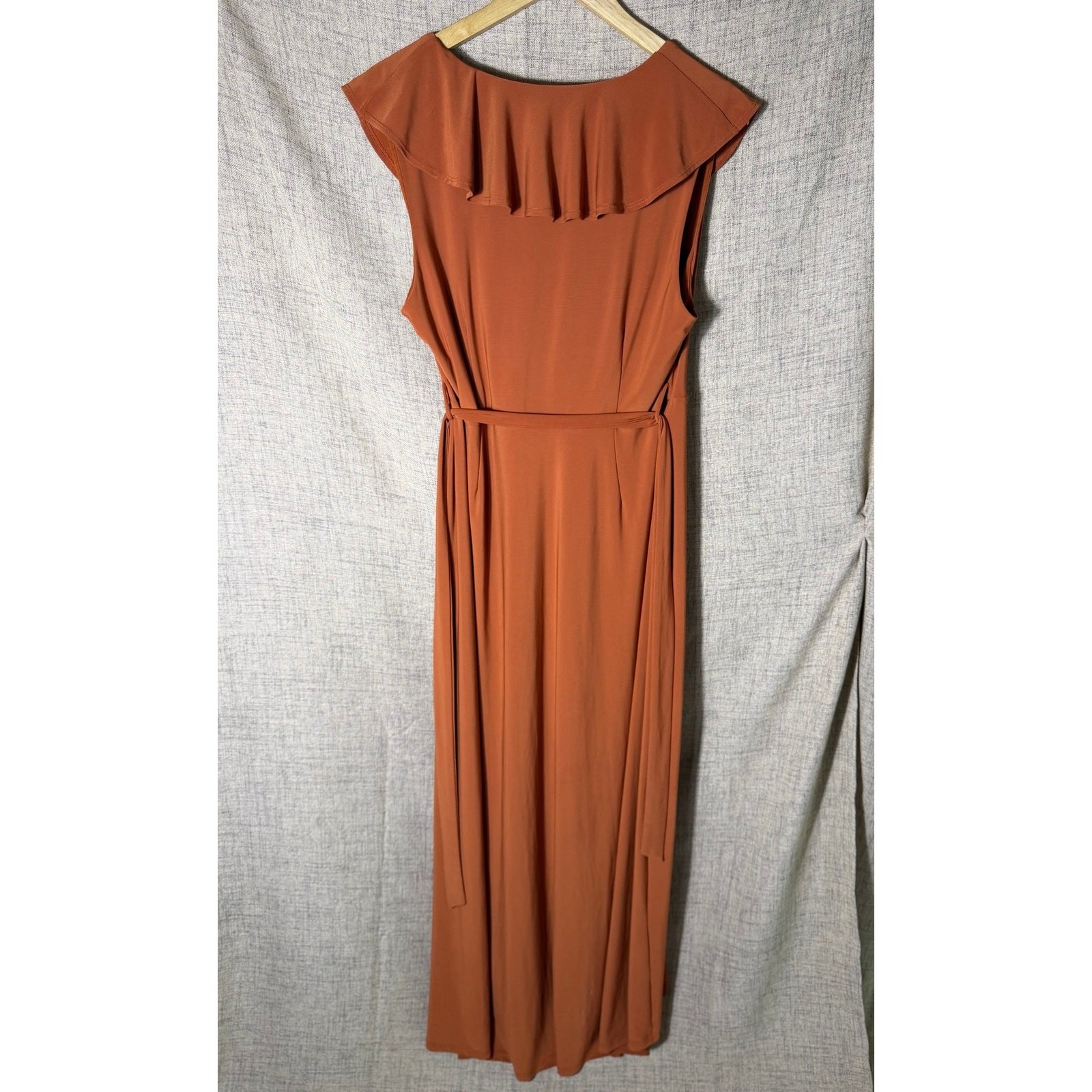 EST. 1946 Terracotta Ruffle Wrap Maxi Dress Sleeveless Faux Wrap Women’s Large