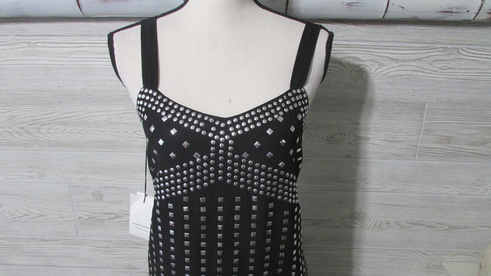 Susana Monaco Silver Studded Black Mini Dress 2 NWT Edgy Glam Indie Sleaze Cyber