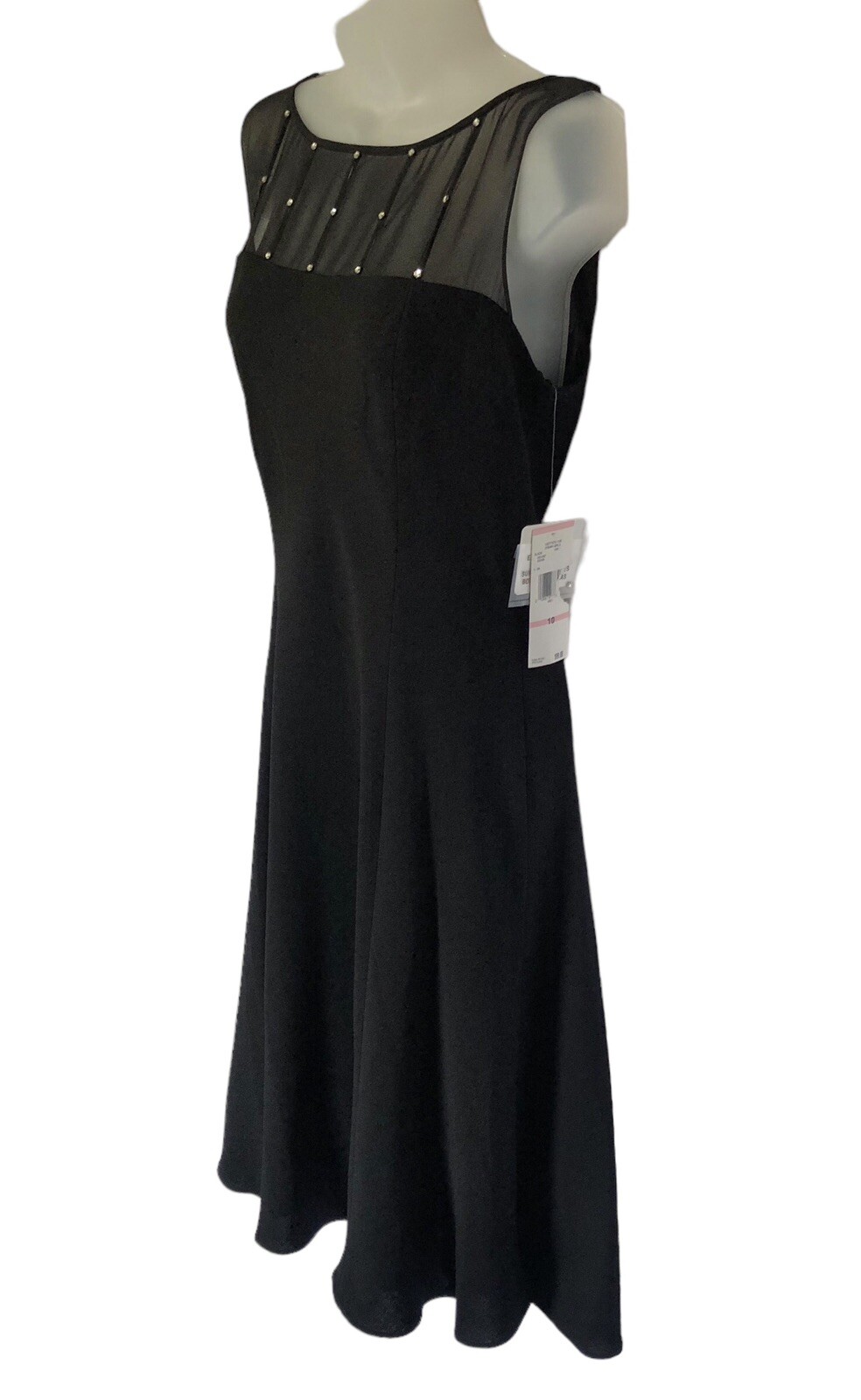EVAN PICONE Dress 10 Black Sleeveless Rhinestones Draped Back Pullover NWT $99