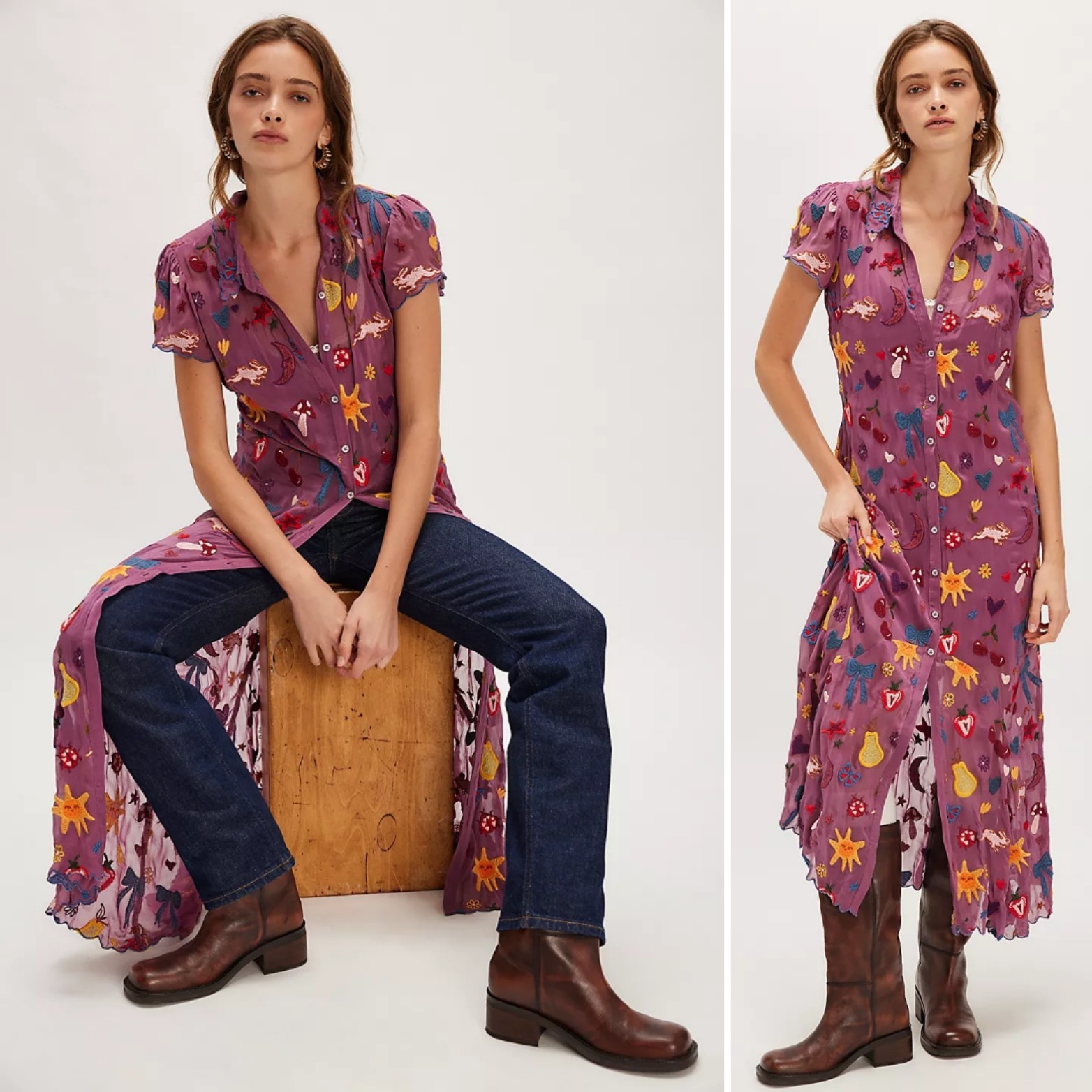 NEW SOLD OUT Free People Picture Book Purple Embroidered Maxi Dress NWT XL