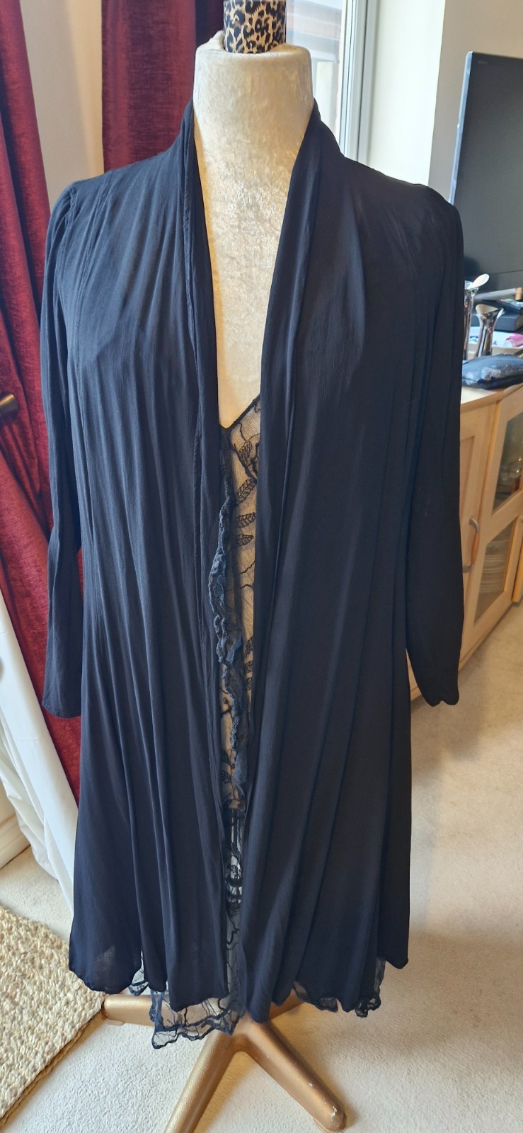 2 items. Soft pretty lace GHOST black party dress and slip Vintage, 16 & L