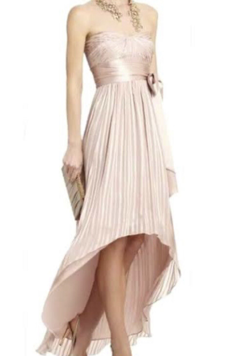$398 100% Silk NWT BCBGMAXAZRIA Alicia Pleated HighLow Silk Chiffon Gown Rose 0