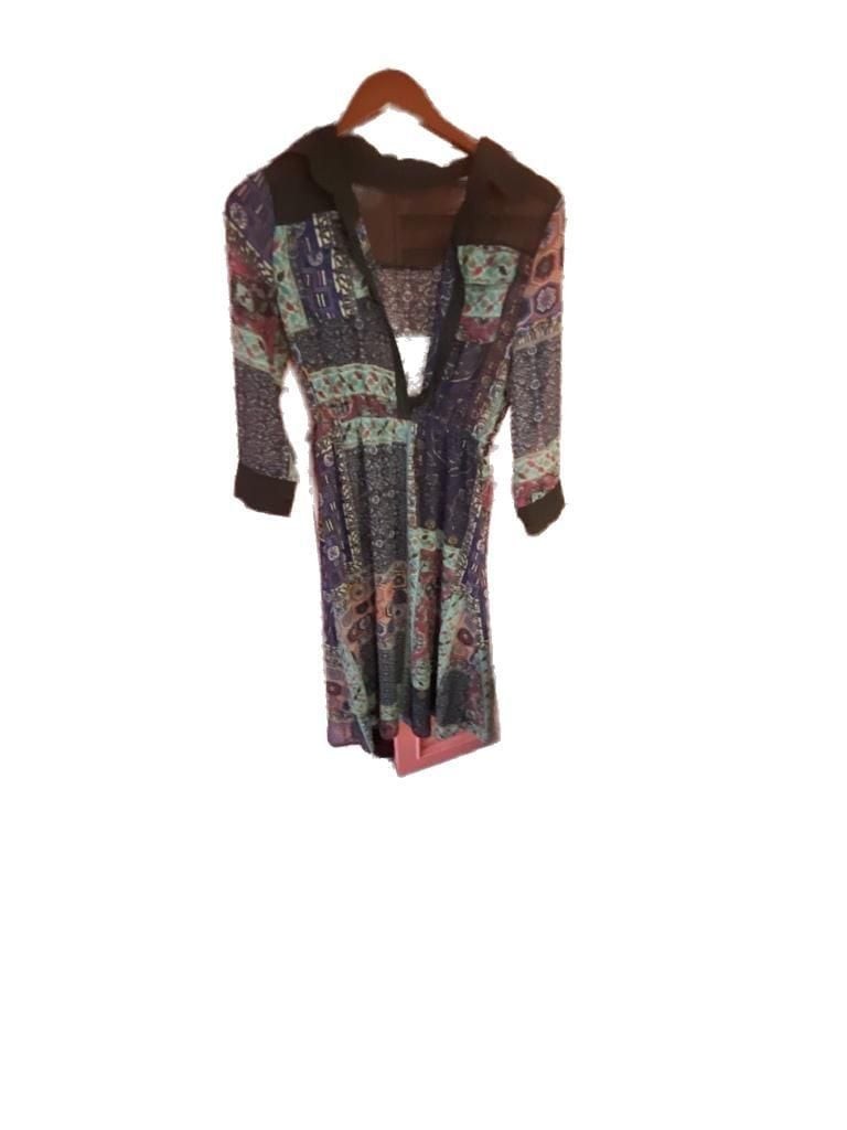 Style London Patchwork Print Midi Dress with Black Sheer Contrast Trim