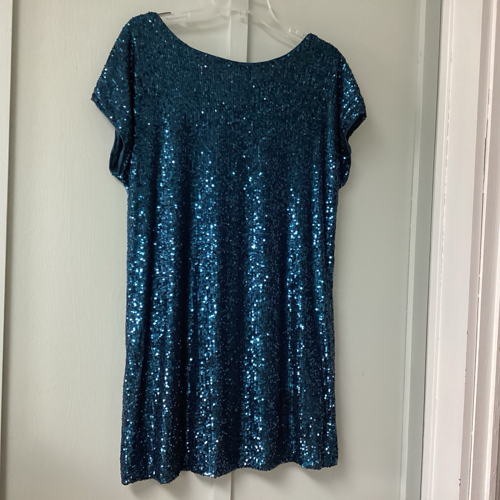 Cable & Gauge Blue Sequin Short Sleeve Shift Dress Women’s M Party Cocktail New