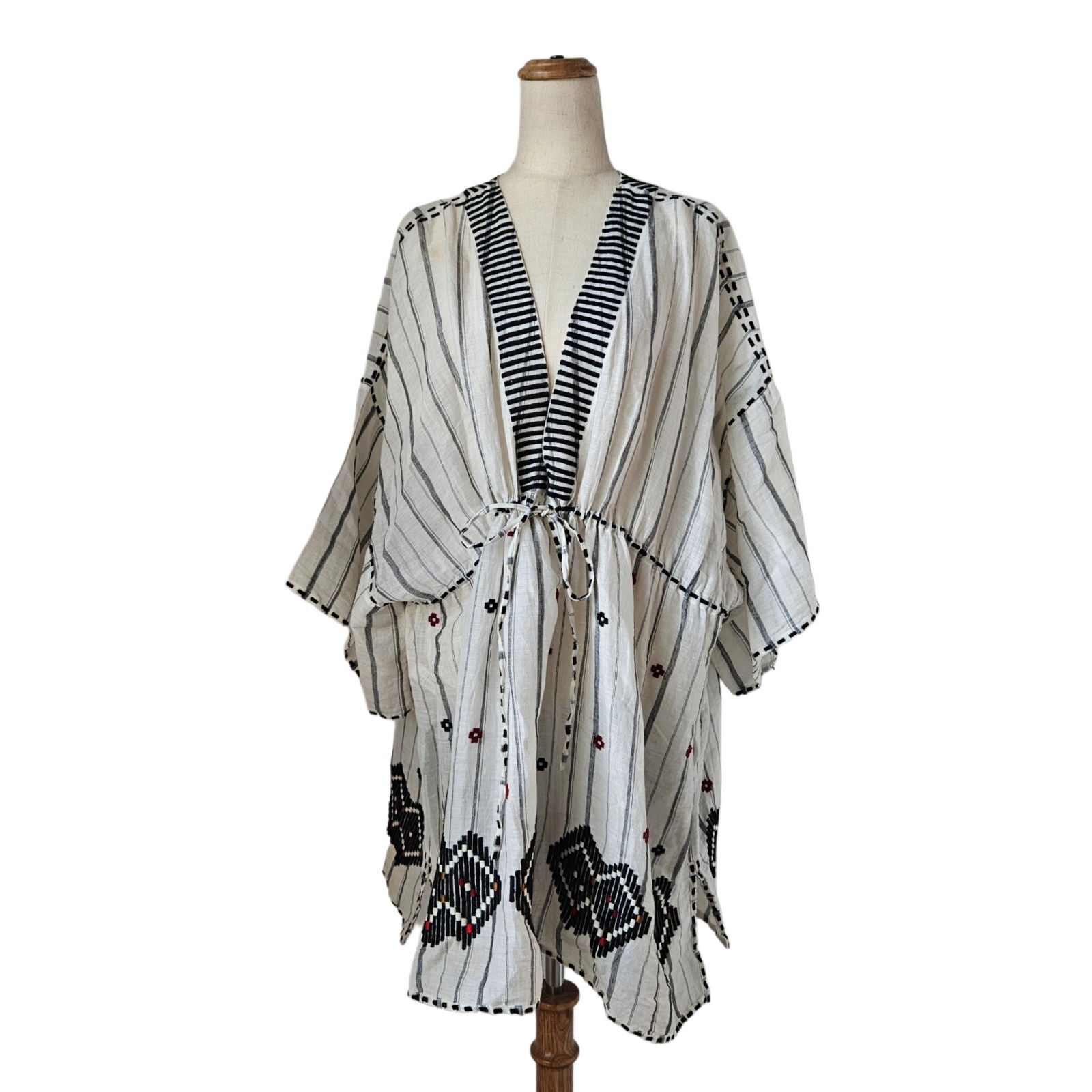 Eres Horizontal striped kaftan with black embroidered detail