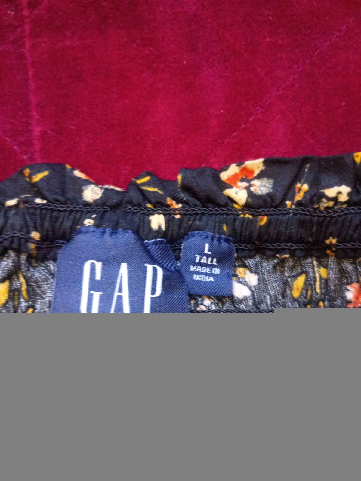 Gap Black And Floral Puff Sleeve Smocked Knee Length Dress Size Large