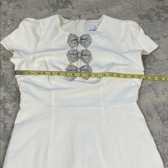 New Sam Edelman Rhinestone Bow Detail Satin Dress White Mini Short Sleeve Sz 8