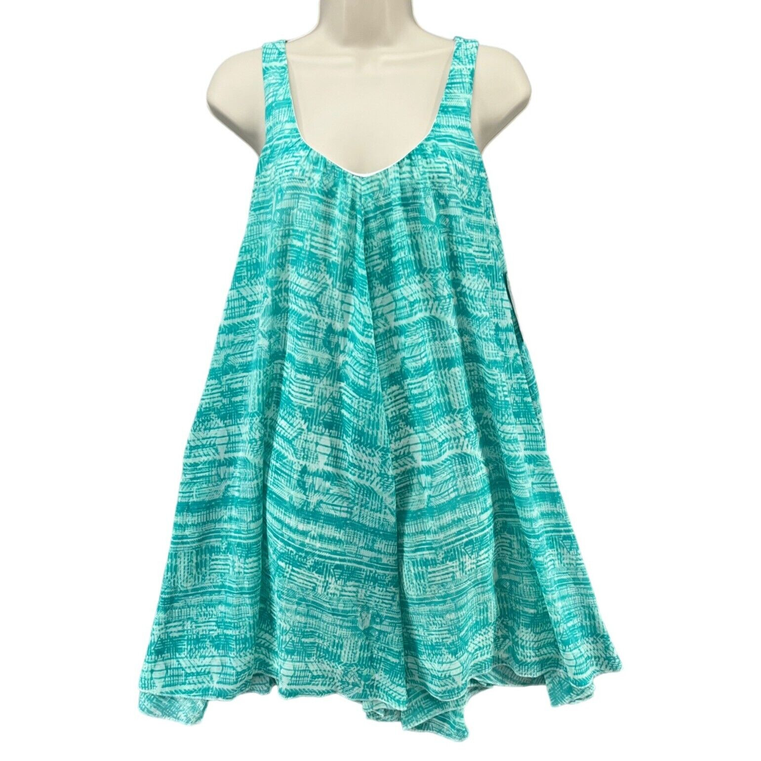 Decree Deepsummer Mini Dress Green White Printed Sleeveless Scoop Neck Size M