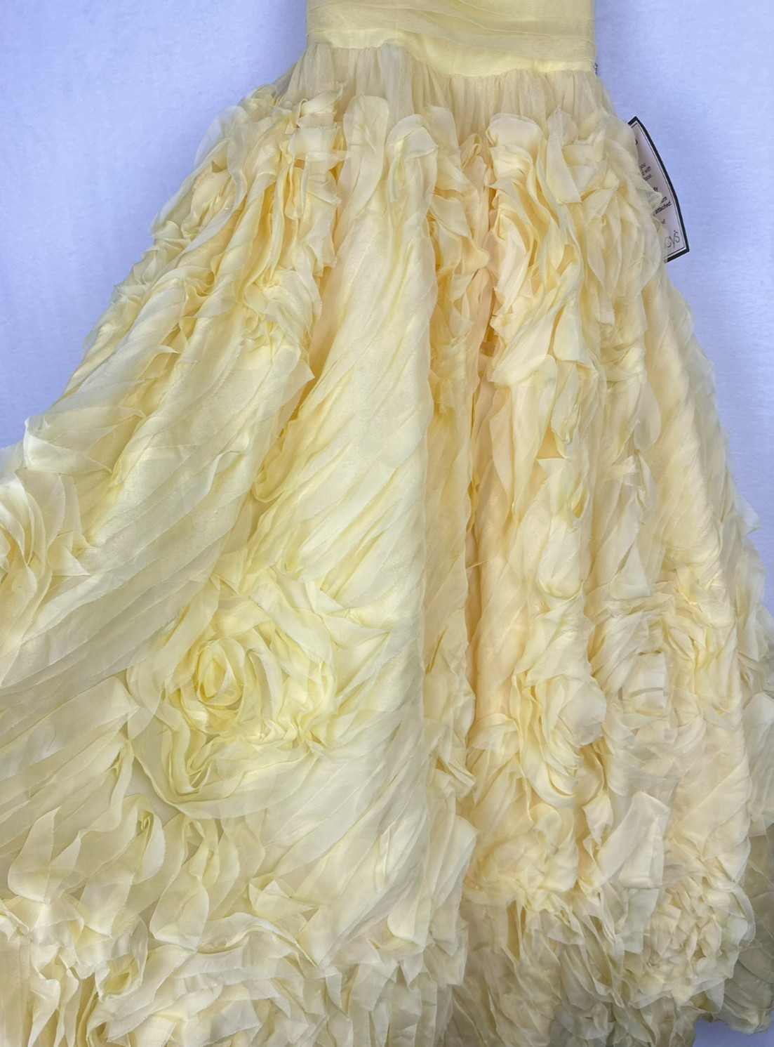 Say Yes Strapless Ball Gown Juniors 3 Yellow Ruffled Rosette Lace Up FLAW