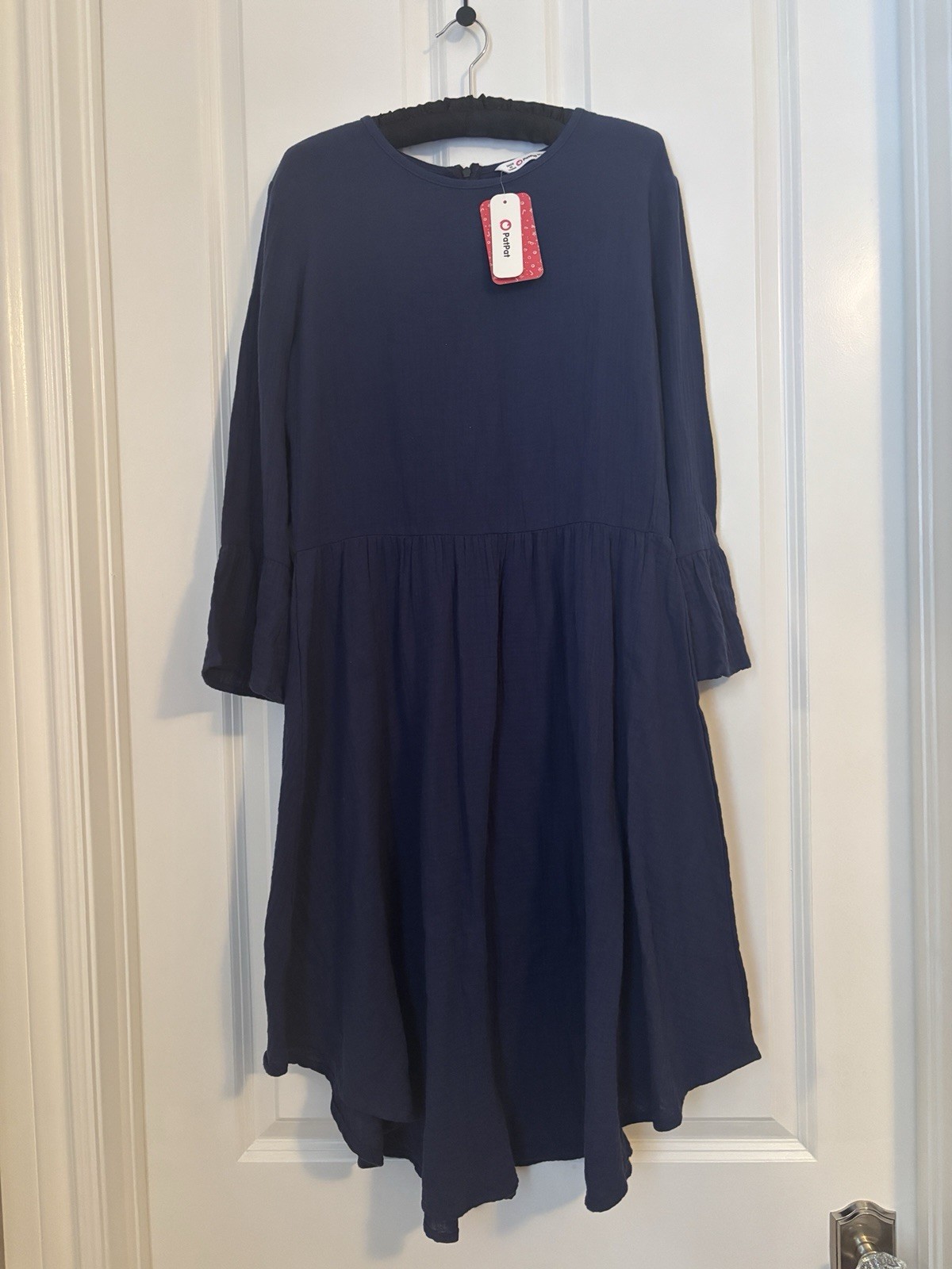 PatPat Navy Blue Ruffled Sleeve Swing Dress. Size L. Gauze material. Cotton. NWT