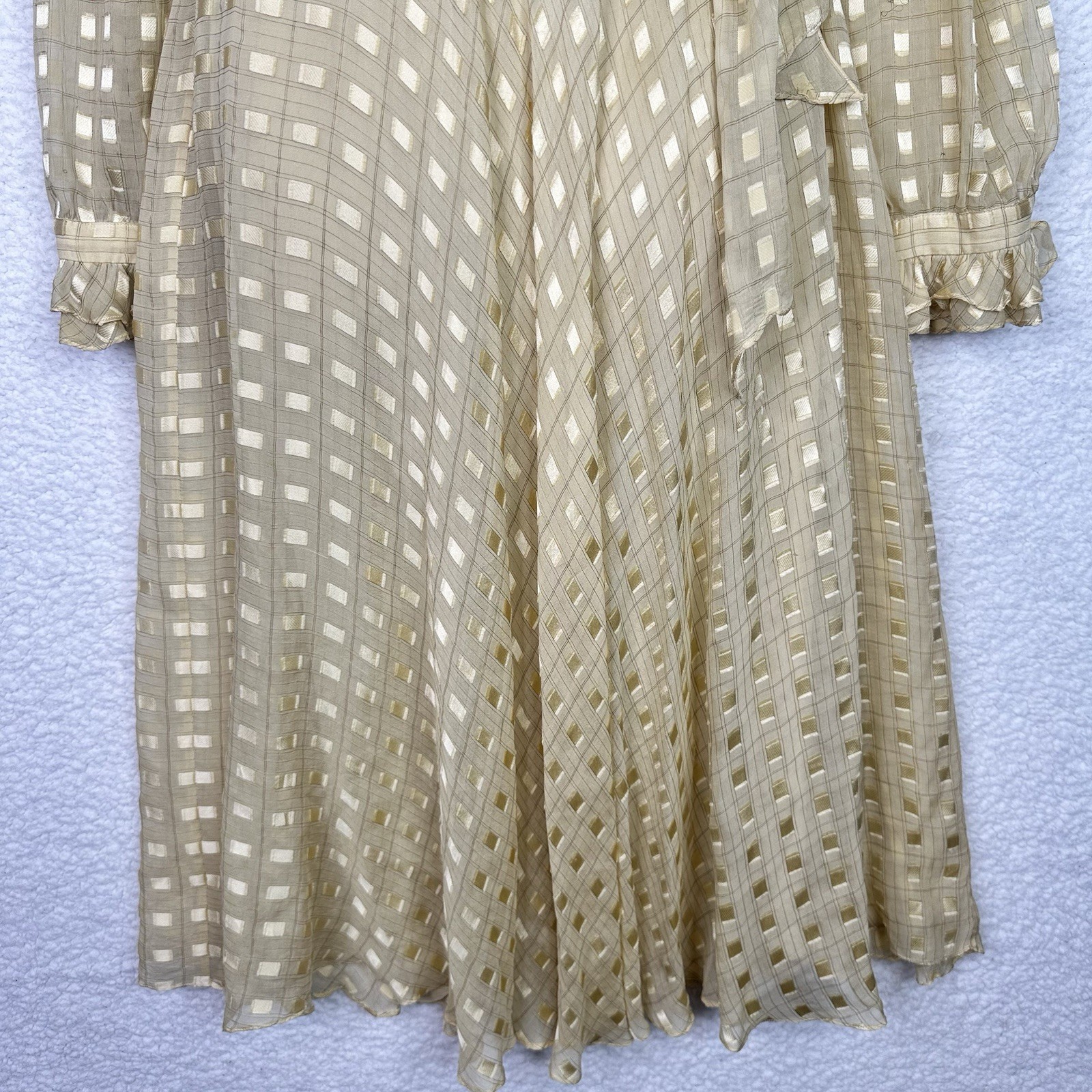 Vintage The Silk Farm ICINOO 100% Silk Sheer Grid Maxi Dress Slip Beige Size 12