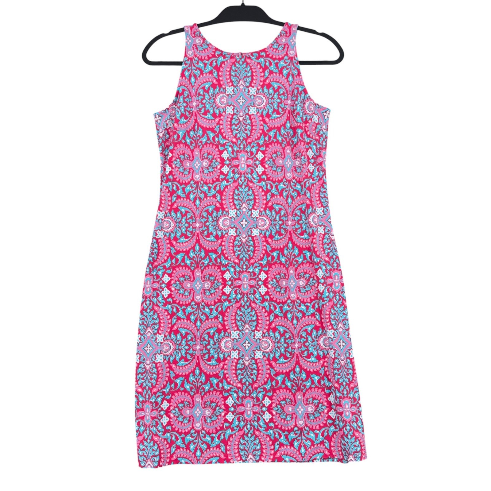 Talbots Paisley Shift Dress Womens XS Nylon Spandex Pink Blue Sleeveless