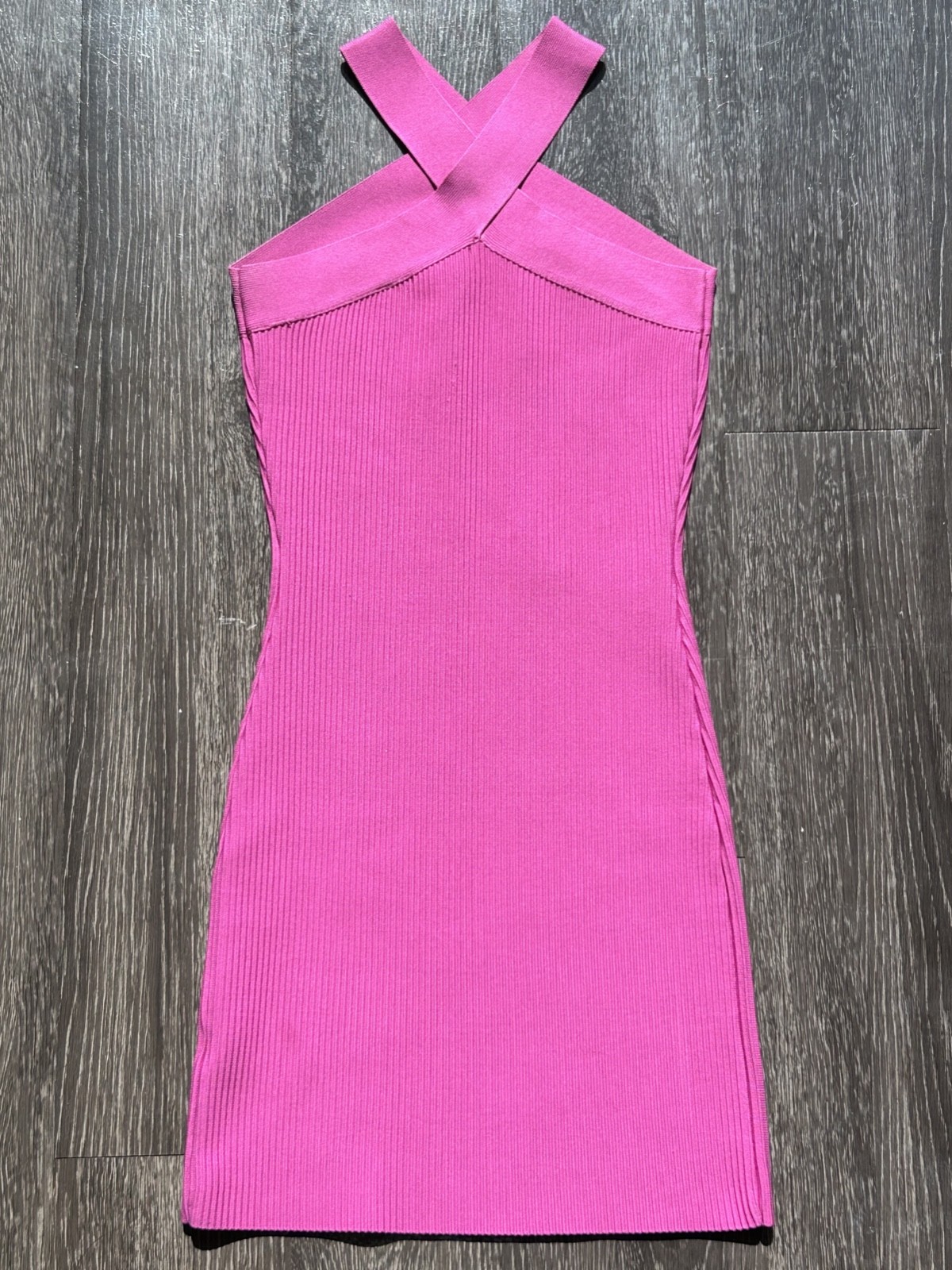 Sincerely Jules Pink Ribbed Halter Bodycon Mini Dress XS