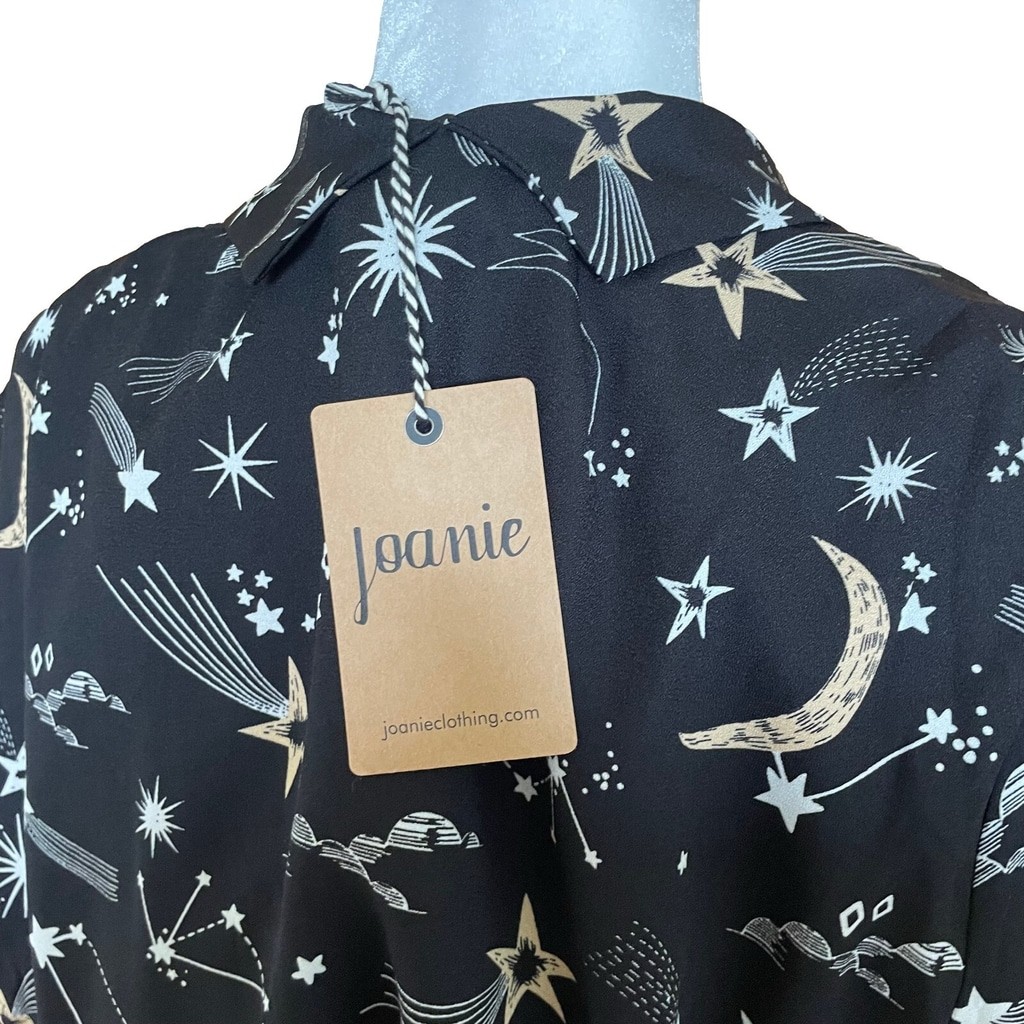 Joanie Babs Celestial Retro Black Moon Star Vneck Long Sleeve Midi Dress Sz 14