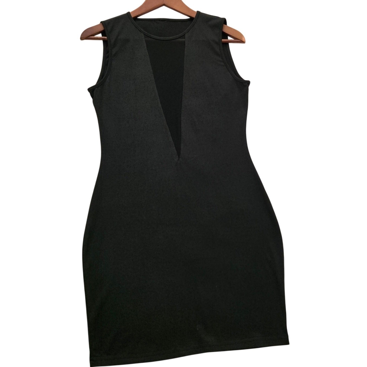 Black Deep V Sheer Sleeveless Shift Style Sexy Mini Night Out Party Dress Size M