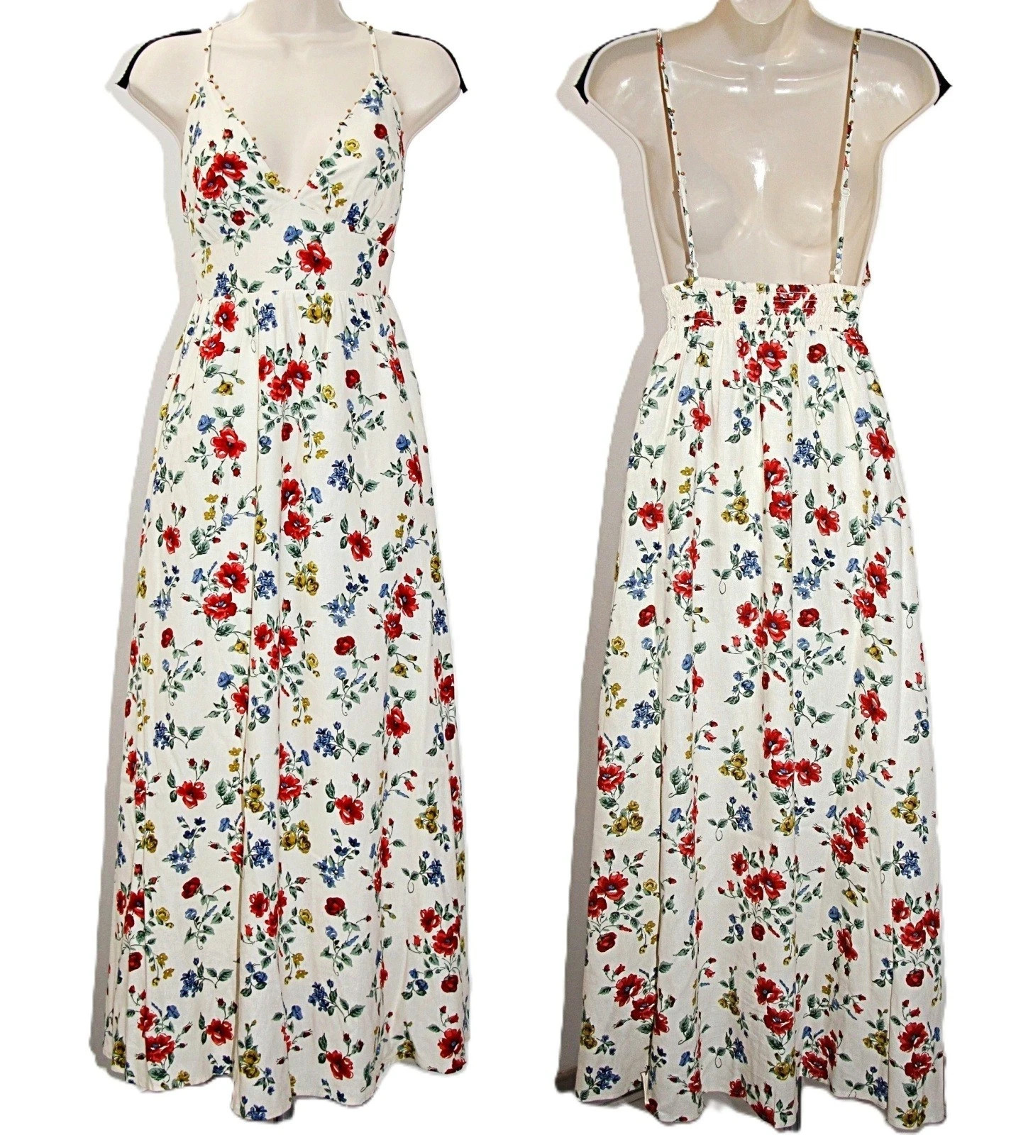 NWT Caroline Constas Backless Beaded Floral Linen Blend 52″Long Dress Small S