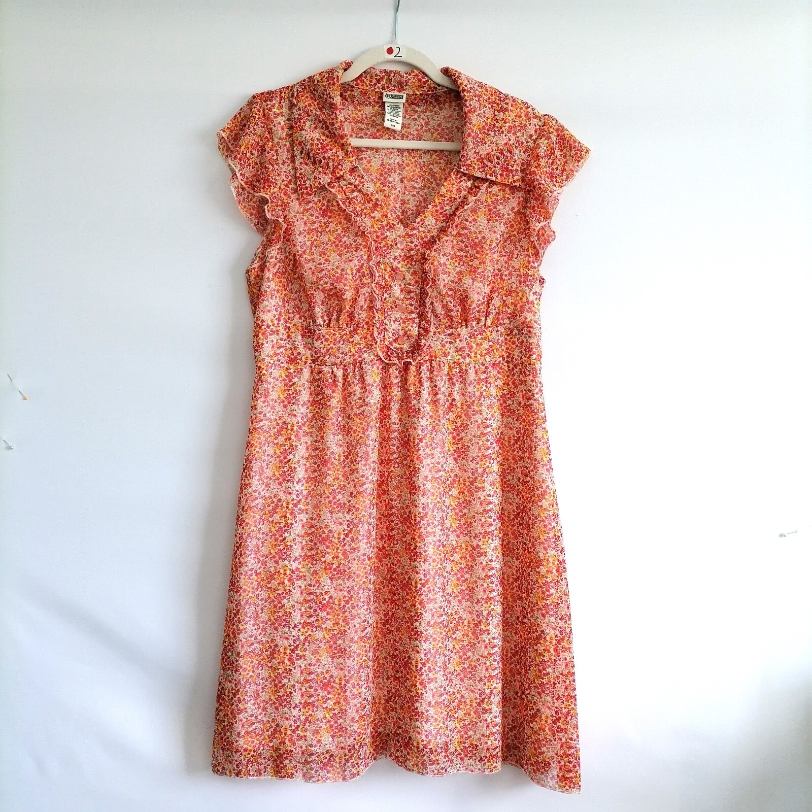 Route 66 Womens Pink Orange Ruffle Collared Floral Mini Sun Dress Size 15/16