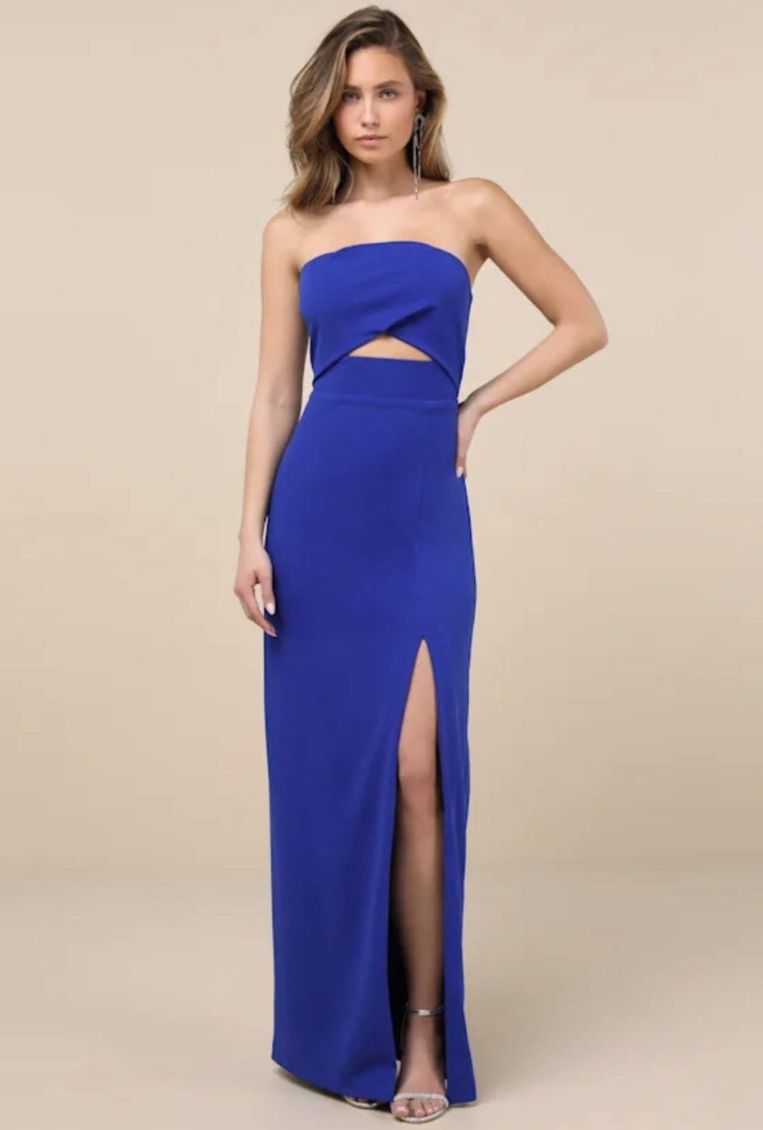Lulus Extravagant Persona Blue Strapless Cutout Column Maxi Dress Large NWT